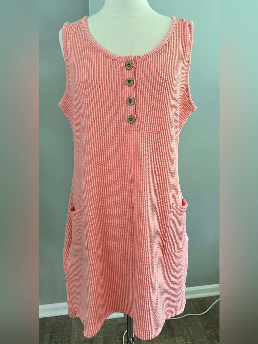 Zenana Outfitters Coral Sleeveless Knit Button Tank with Pockets